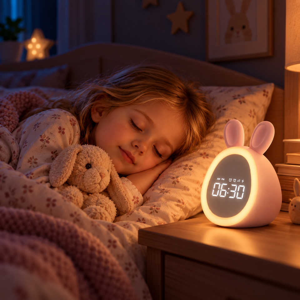 BunnyGlow – Niedlich & praktisch – Digitaler Kinderwecker mit Nachtlicht