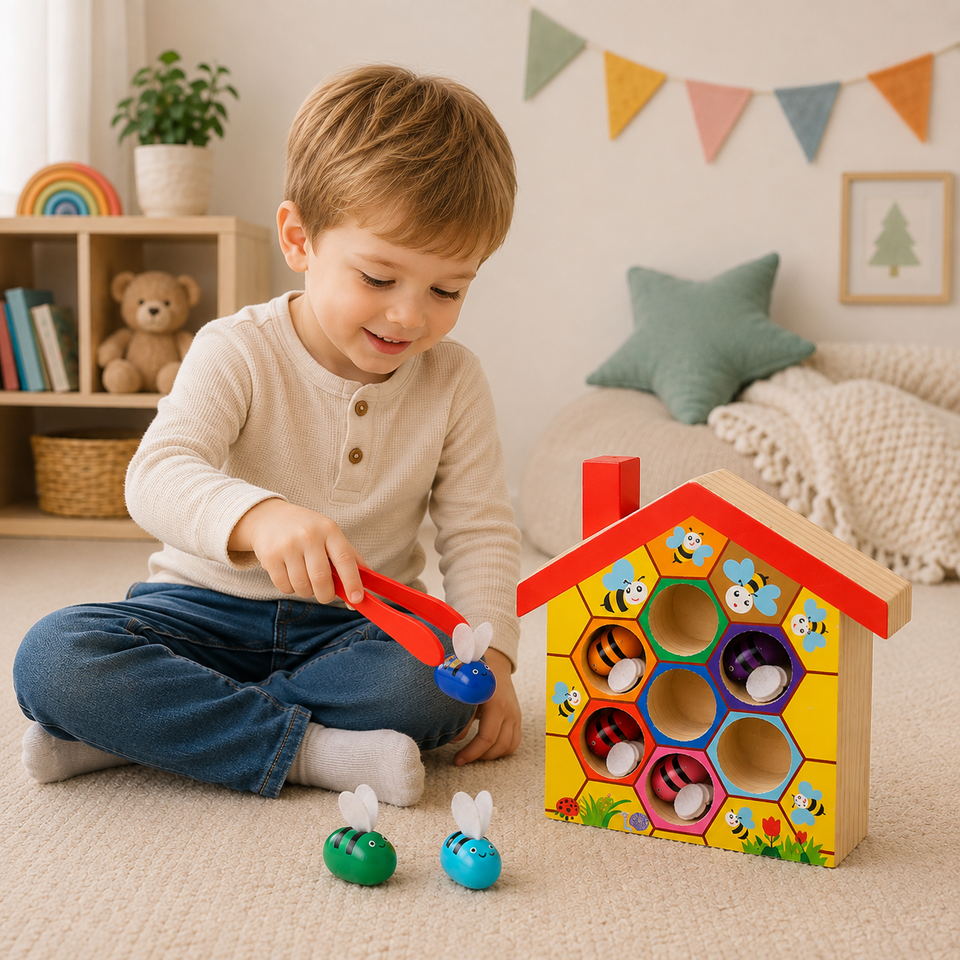 HoneyHive – Montessori & pädagogisch wertvoll – Bienen-Sortierspiel aus Holz