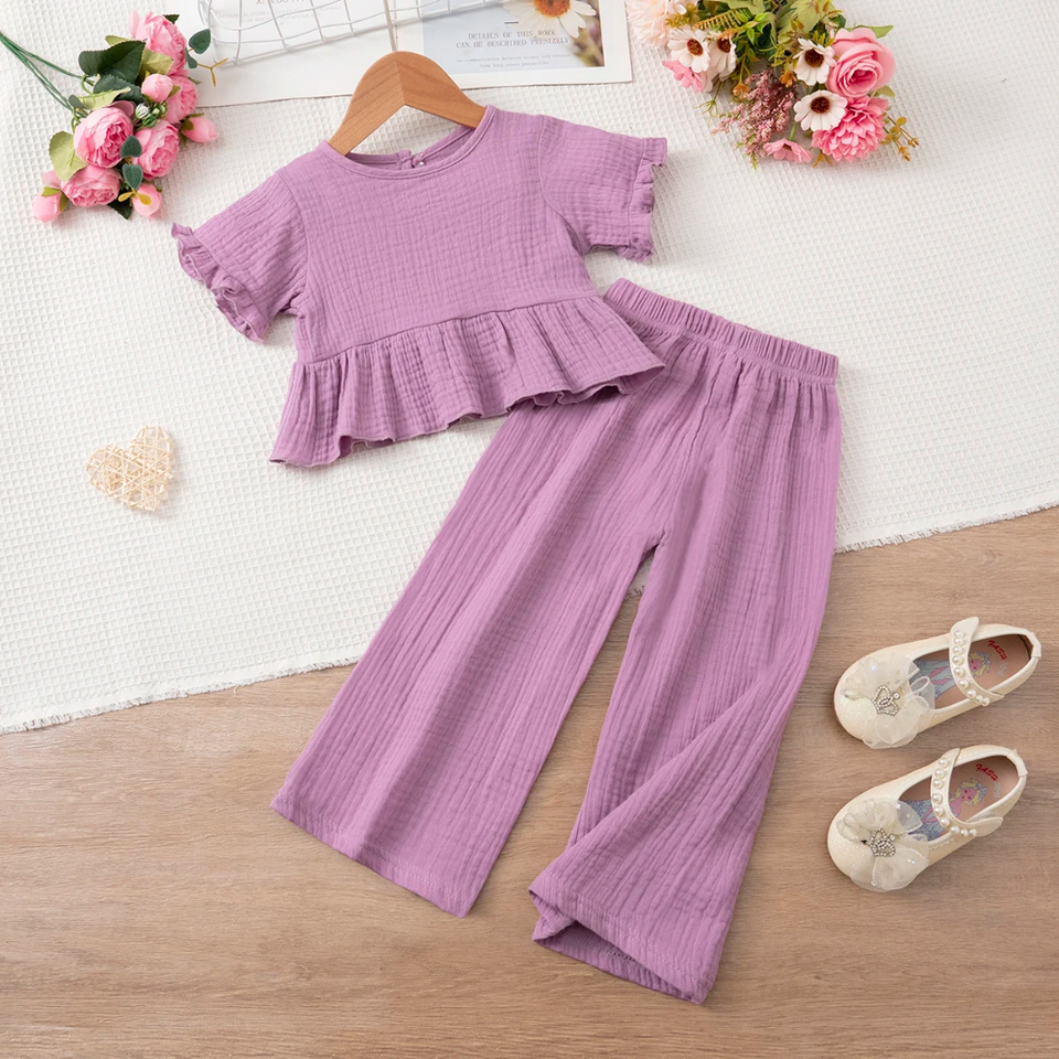 SoftCharm – Elegant & bequem – Mädchen-Set mit Rüschenoberteil und langer Hose