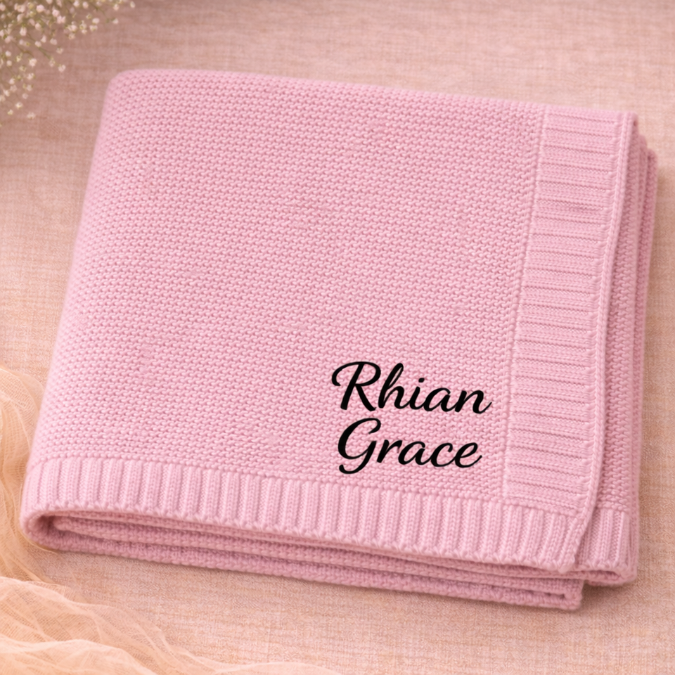 Personalized Baby Blanket – Blødt & unikt – Personligt broderet tæppe i bomuld