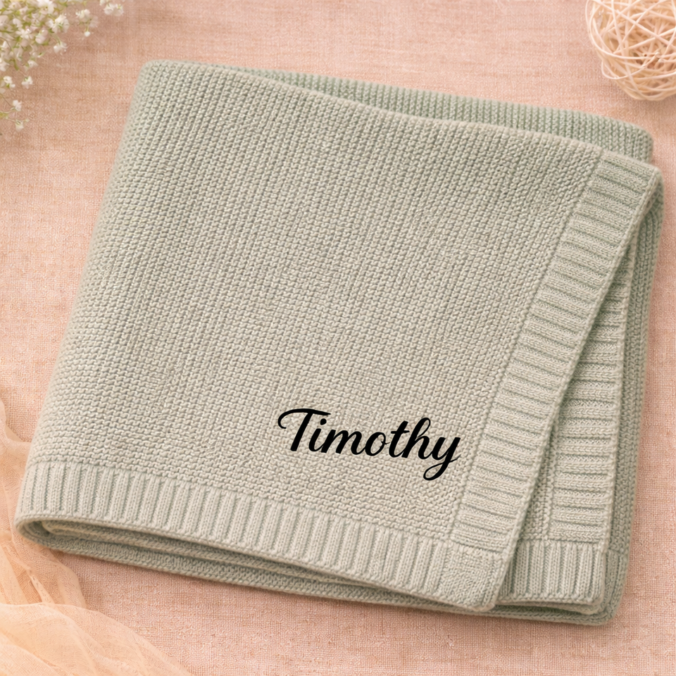 Personalized Baby Blanket – Blødt & unikt – Personligt broderet tæppe i bomuld