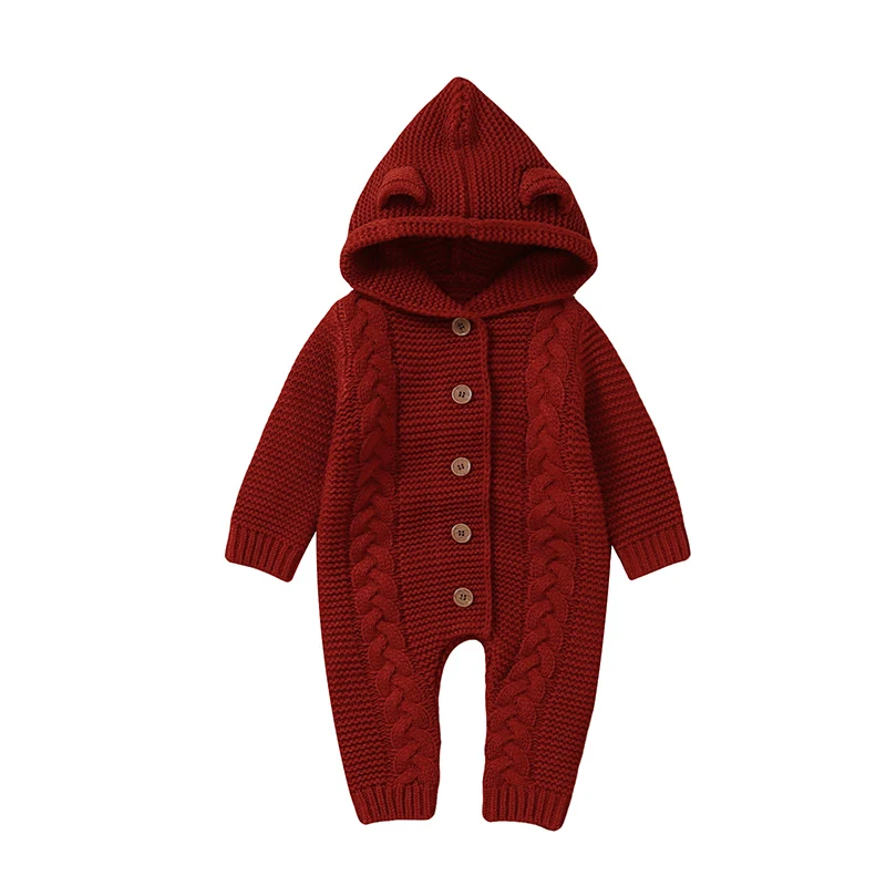 SoftKnit – Warm & niedlich – Gestrickter Baby-Strampler mit Kapuze
