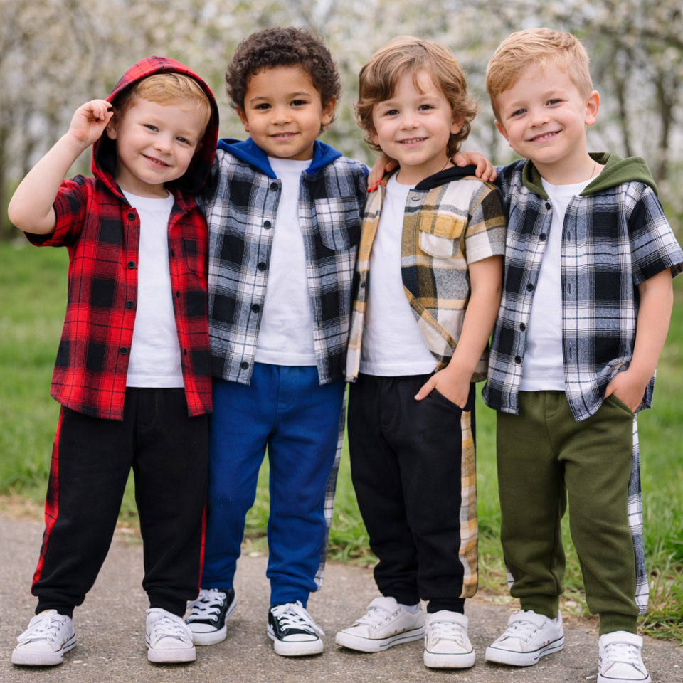 Boys Checkered Outfit – Trendig und bequem – Kinderbekleidungsset mit Karomuster