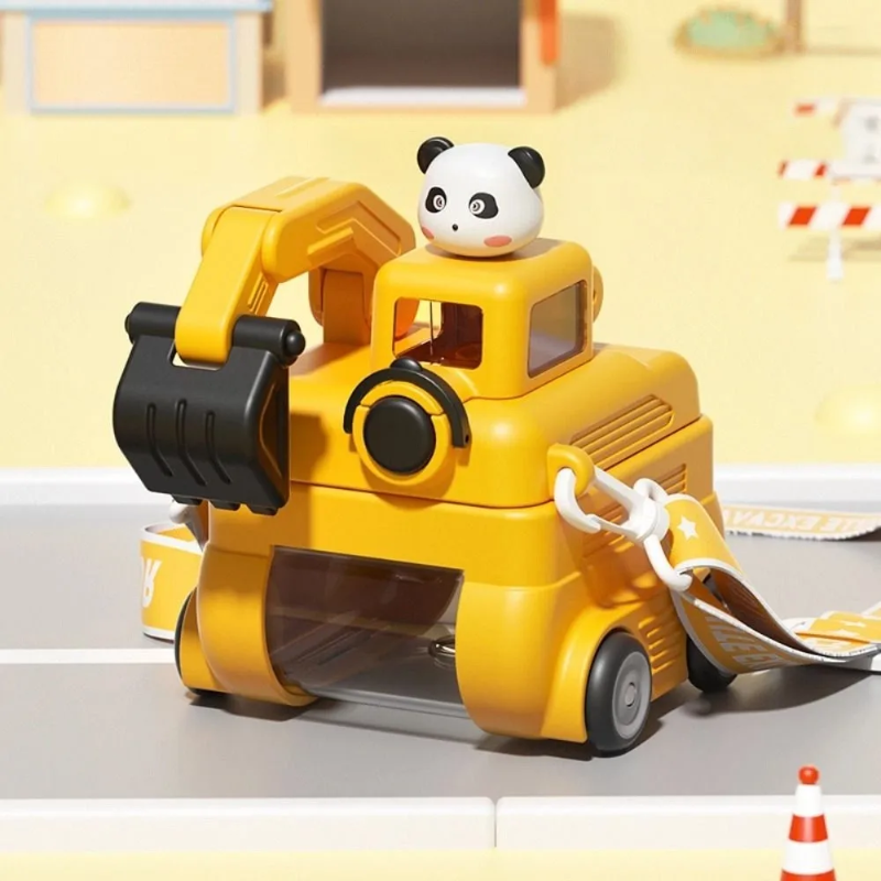 TinyExcavators – Einzigartig & praktisch – Bagger-Trinkflasche mit Strohhalm