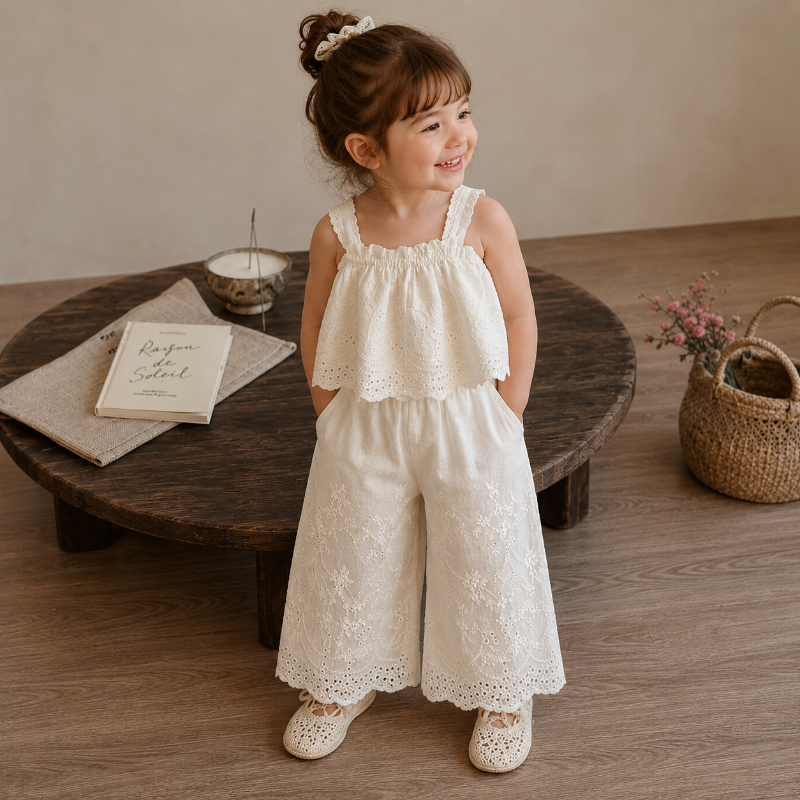 TinyLuxe – Zomerset aus Spitzenoberteil und Hose mit weitem Bein