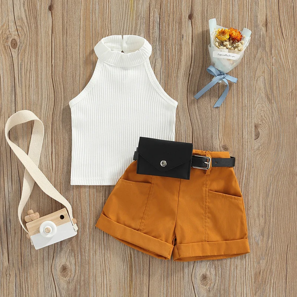 MiniFashionista – Elegant & Trends – Mädchen-Set mit Top, Shorts und Gürteltasche