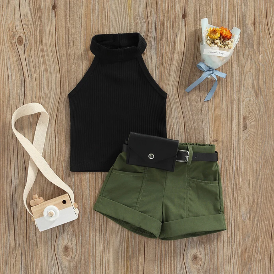 MiniFashionista – Elegant & Trends – Mädchen-Set mit Top, Shorts und Gürteltasche