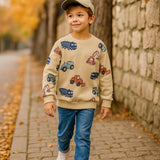 TruckTales – Blød og varm - sweater med farverige byggekøretøjer
