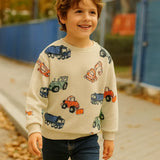 TruckTales – Blød og varm - sweater med farverige byggekøretøjer