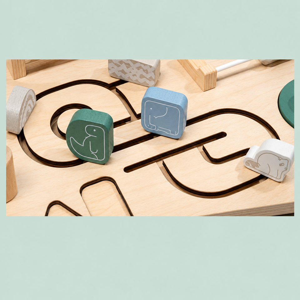 WoodMaze – Spielerisch & lehrreich – Aktivitäts-Tisch aus Holz mit Perlenlabyrinth