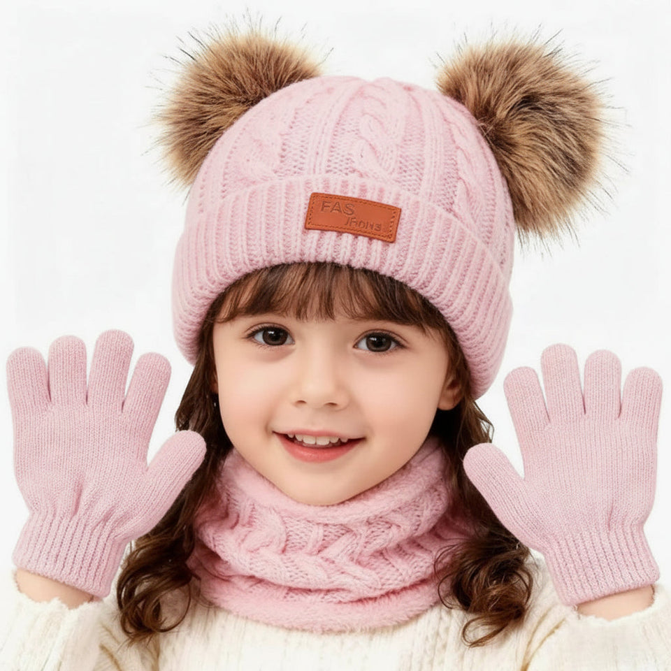 CozyPom – Warm & Weich - Winterset mit Mütze, Schal und Handschuhen