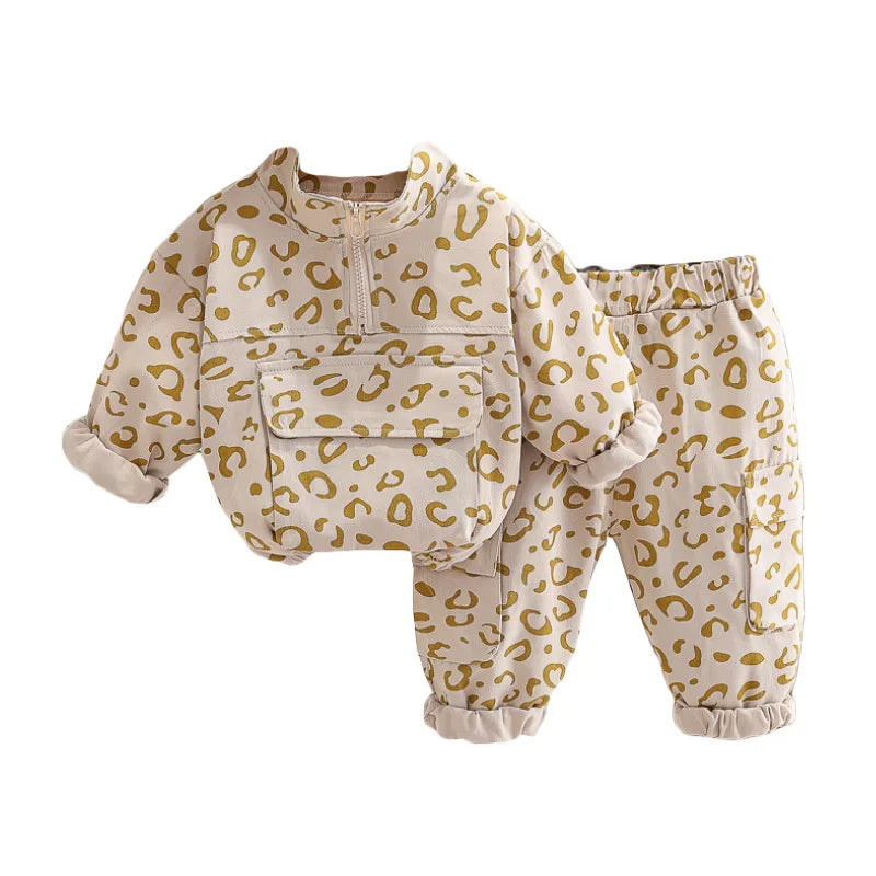 Mini Fashion™ - Sejt Leopardprint - 2-delt Tøjsæt