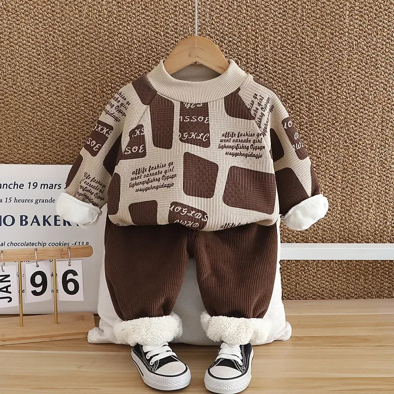Mini Fashion™ - Varmt og stilfuldt - 2-delt fleecesæt