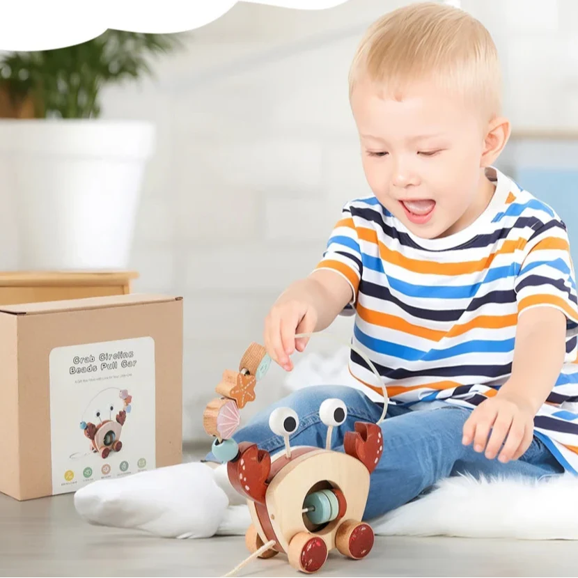 Crab Pull Toy™ – Leg og læring – Krabbe af træ