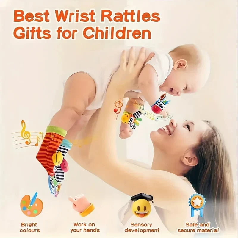 Wrist Rattle and Socks – Motorik & leg – Rangle til babyer (sæt med 4)