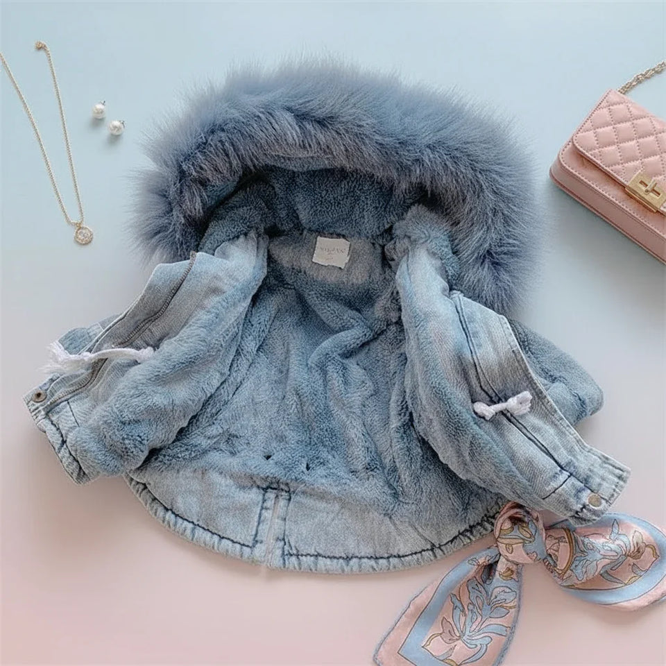 FurDream – Denim Look – Vinterjakke med hætte