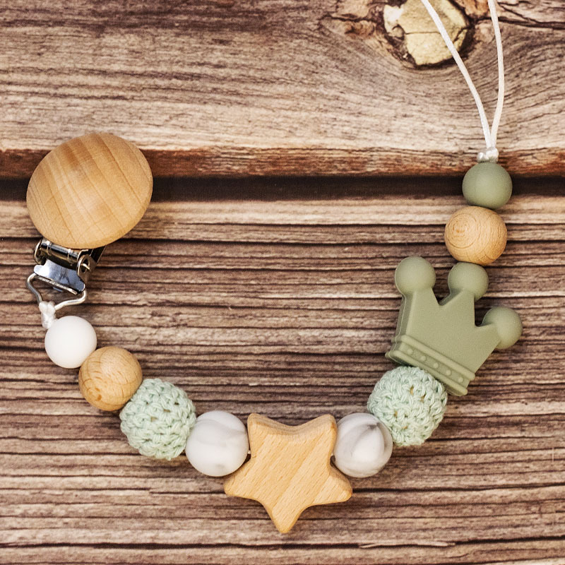 Baby Pacifier Holder –  Mit Namen – Personalisierte Holz- und Silikonperlen