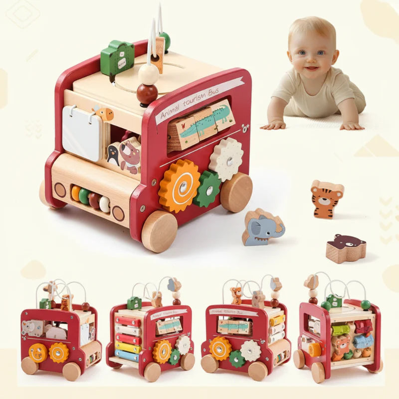 BusyRide – Lehrreich & vielseitig – Montessori-Aktivitätenbus aus Holz