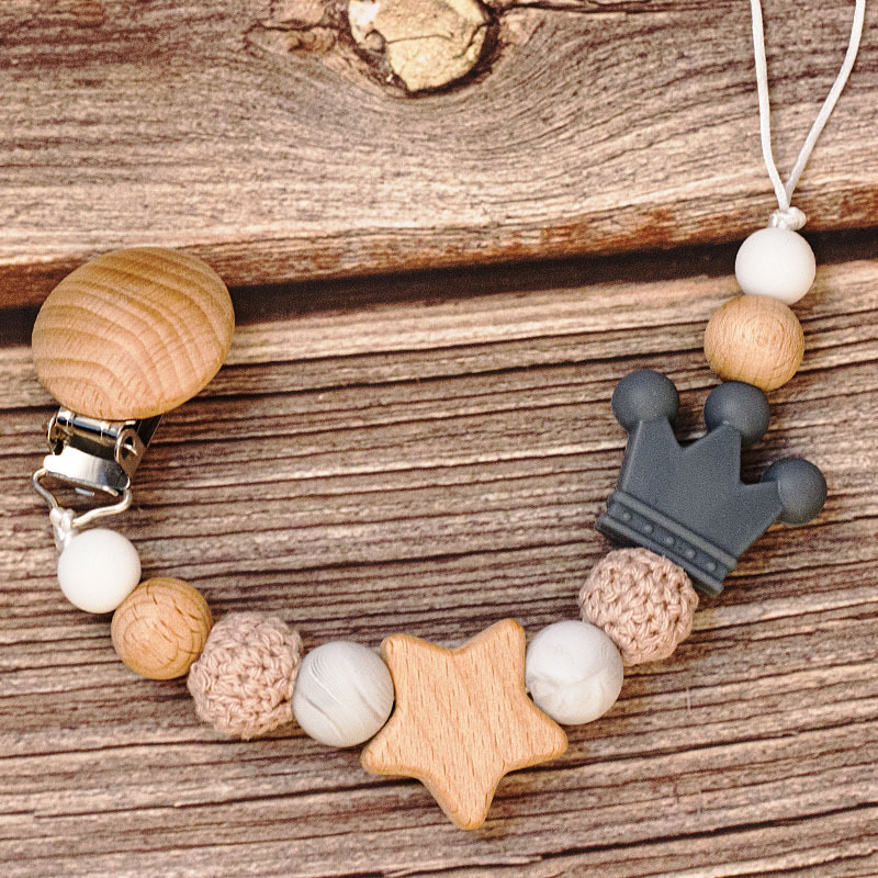 Baby Pacifier Holder –  Mit Namen – Personalisierte Holz- und Silikonperlen