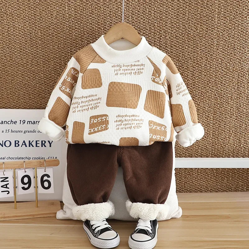 Mini Fashion™ - Varmt og stilfuldt - 2-delt fleecesæt