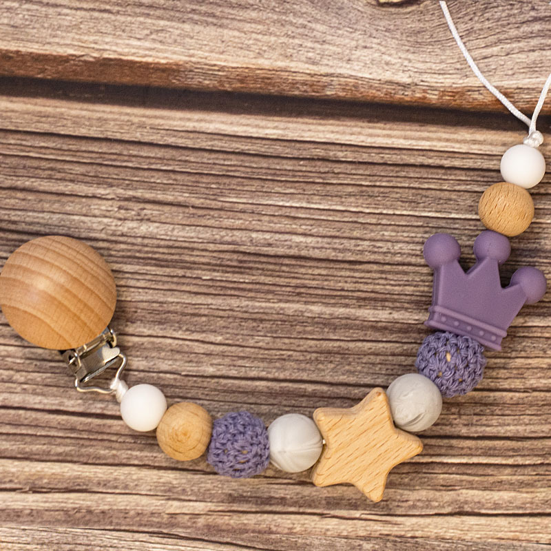 Baby Pacifier Holder –  Mit Namen – Personalisierte Holz- und Silikonperlen