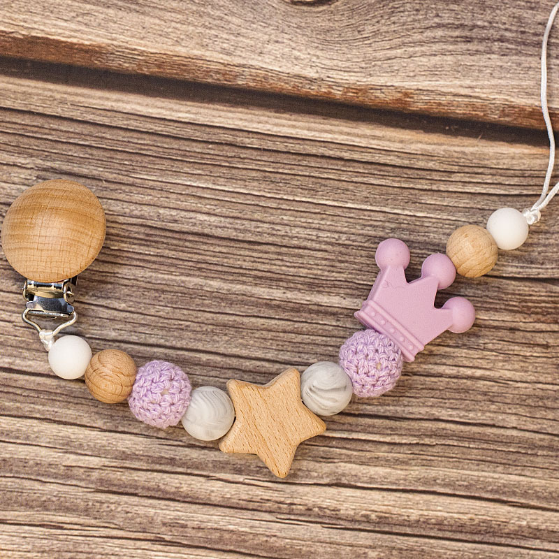 Baby Pacifier Holder –  Mit Namen – Personalisierte Holz- und Silikonperlen