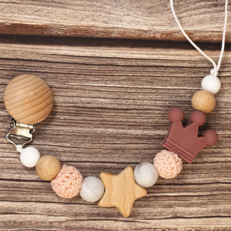 Baby Pacifier Holder –  Mit Namen – Personalisierte Holz- und Silikonperlen