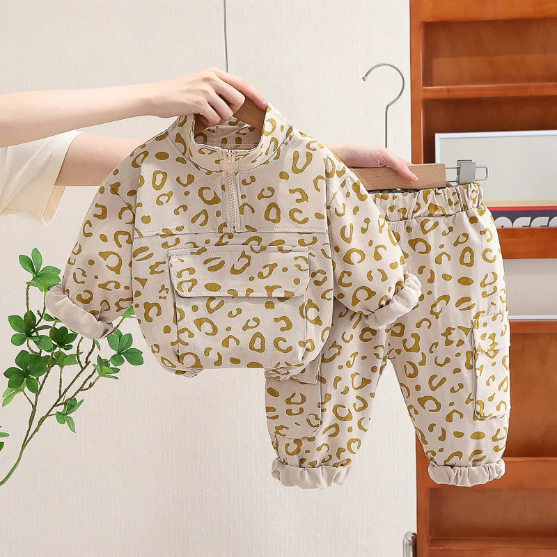 Mini Fashion™ - Sejt Leopardprint - 2-delt Tøjsæt