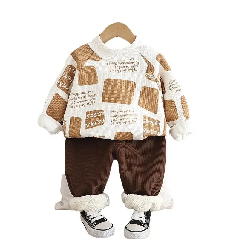 Mini Fashion™ - Varmt og stilfuldt - 2-delt fleecesæt