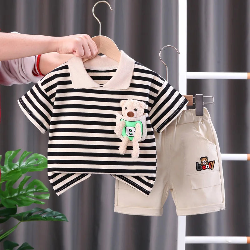 Mini Fashion™ - Stribet Sommersæt - Tøjsæt til Børn i Bomuld
