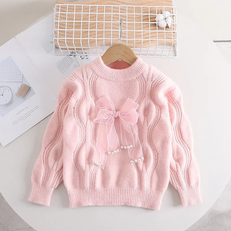 Mini Fashion™ - Varm & Stilfuld - Pigetrøje med sløjfe