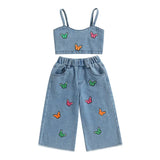 Mini Fashion™ - Smukt broderi - Denim sommersæt