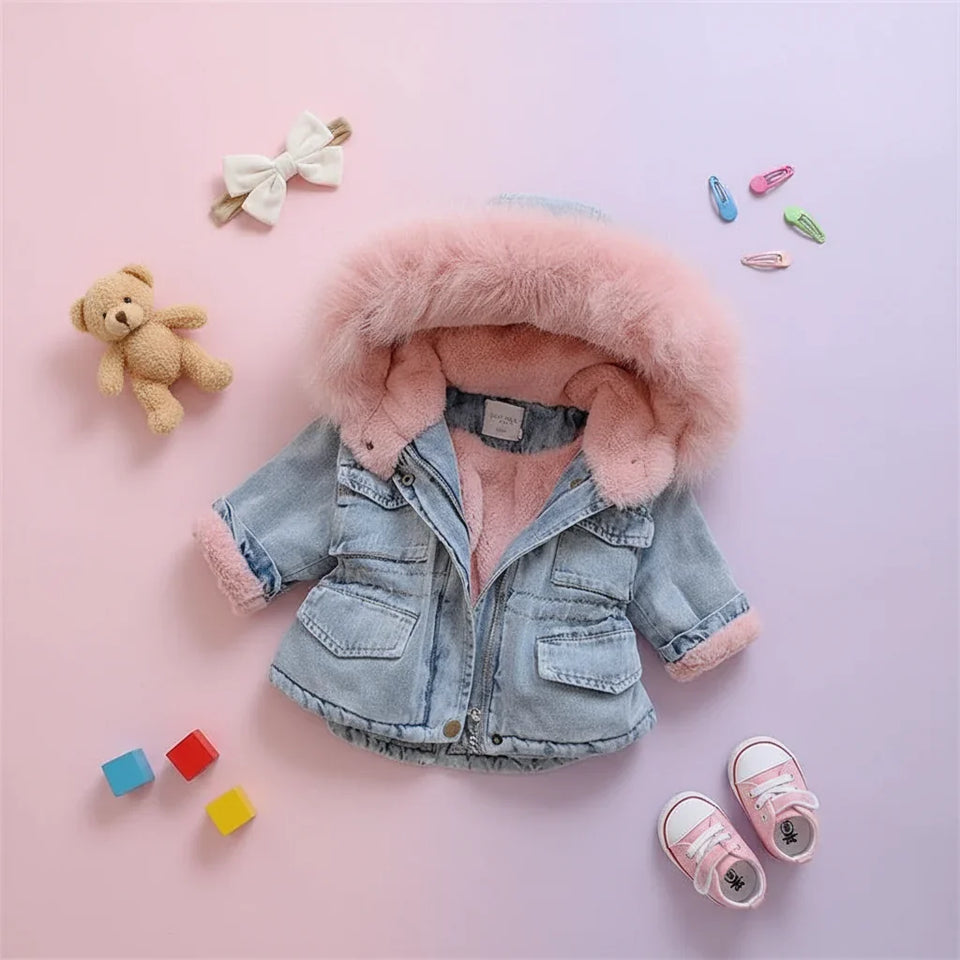 FurDream – Denim Look – Vinterjakke med hætte