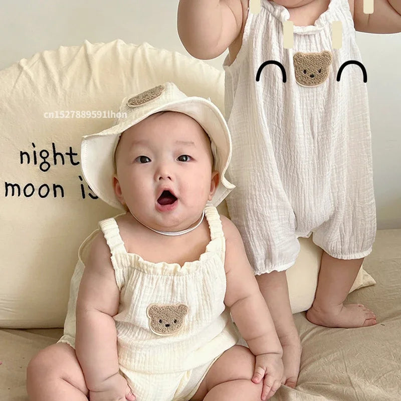 Mini Fashion™ - Kølig og behageligOff-white - Baby-havebukser med hue