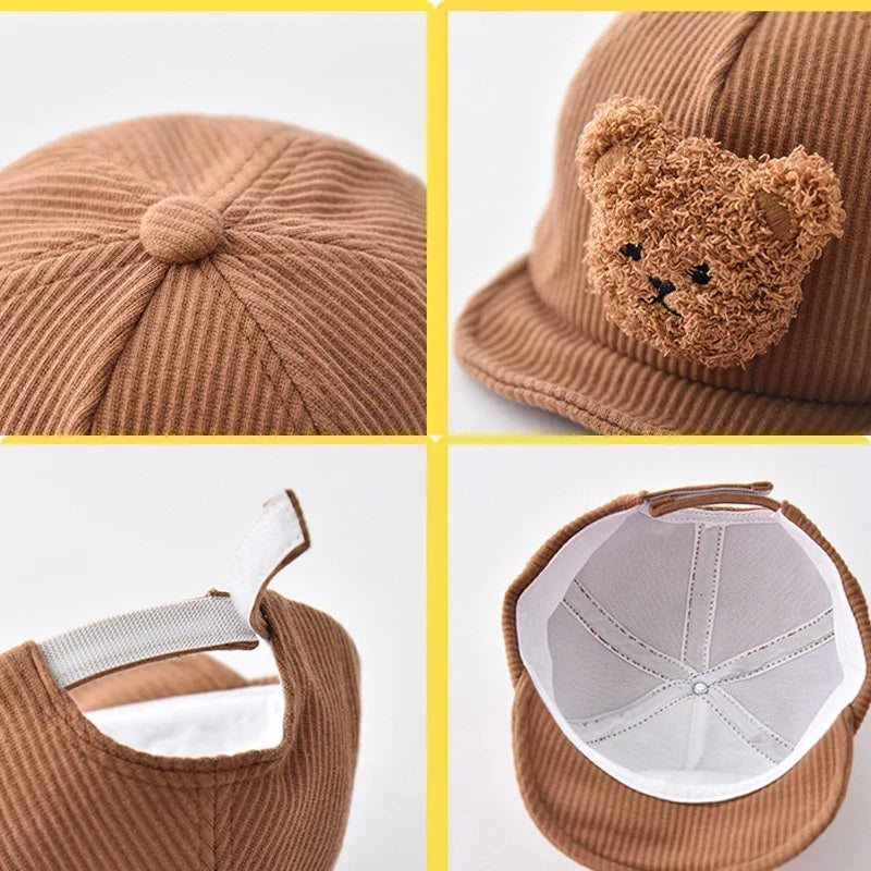Mini Fashion - Cool & sød - Corduroy børnehat med bjørn