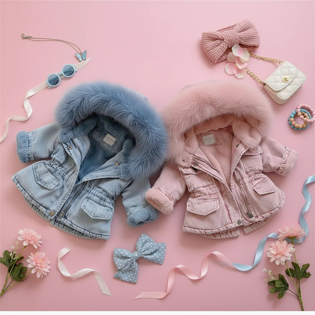 FurDream – Denim-Look – Winterjacke mit Kapuze