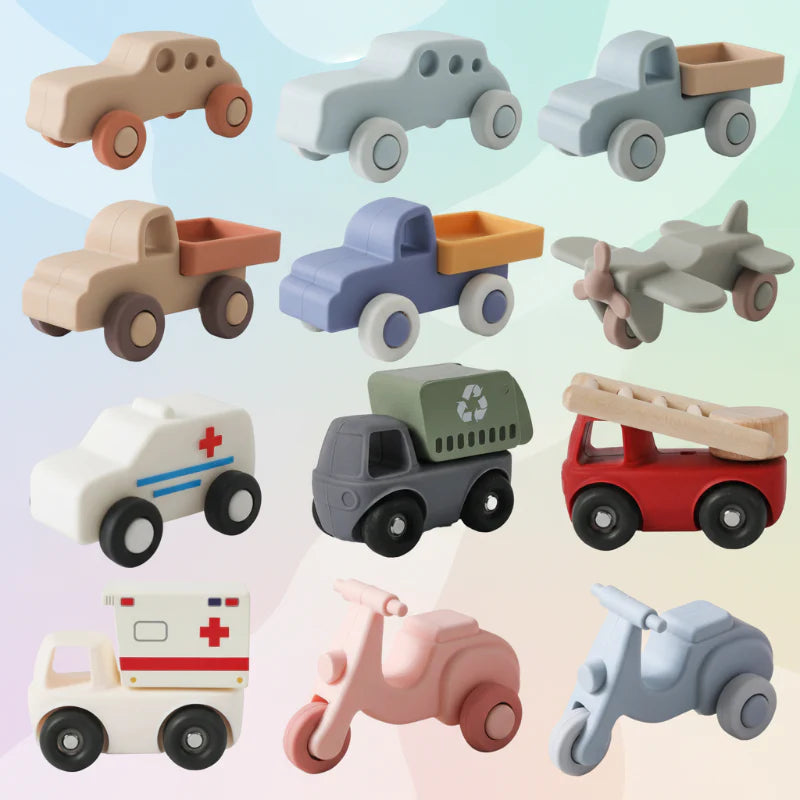 Montessori Silicone Toy Car – Sicher & bissfest – Beißspielzeug aus Silikon in Fahrzeugform