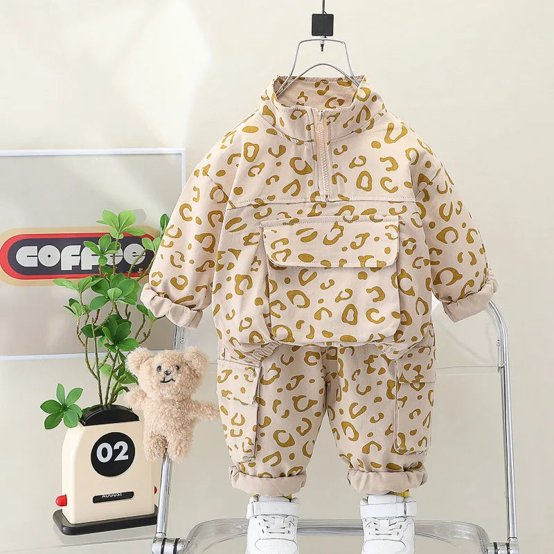 Mini Fashion™ - Sejt Leopardprint - 2-delt Tøjsæt