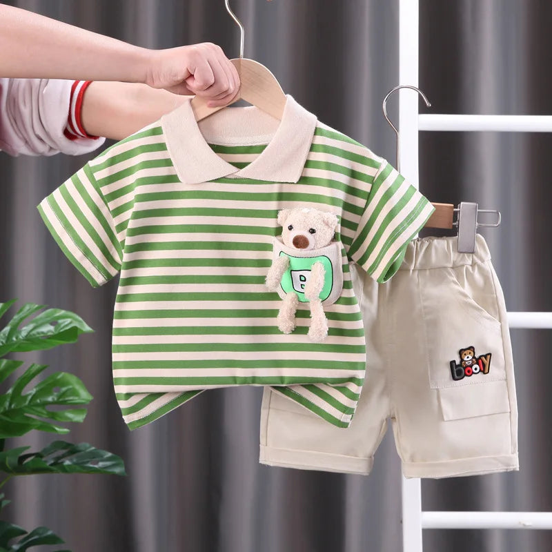 Mini Fashion™ - Stribet Sommersæt - Tøjsæt til Børn i Bomuld