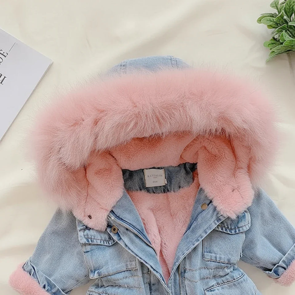 FurDream – Denim Look – Vinterjakke med hætte
