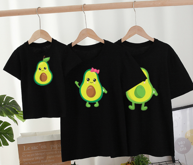 Mini Fashion™ - Match Med Familien - Avocado T-shirts Sort