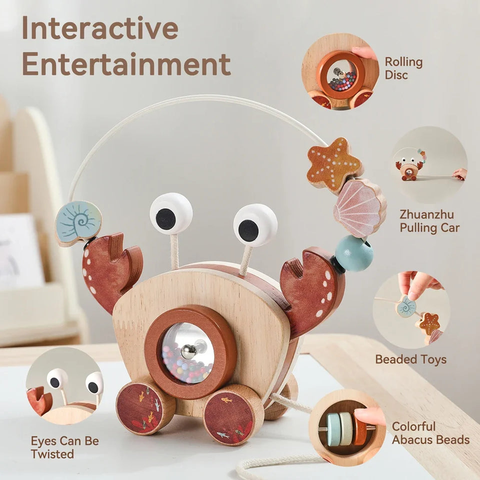 Crab Pull Toy™ – Spielen & Lernen – Hölzerne Krabbe