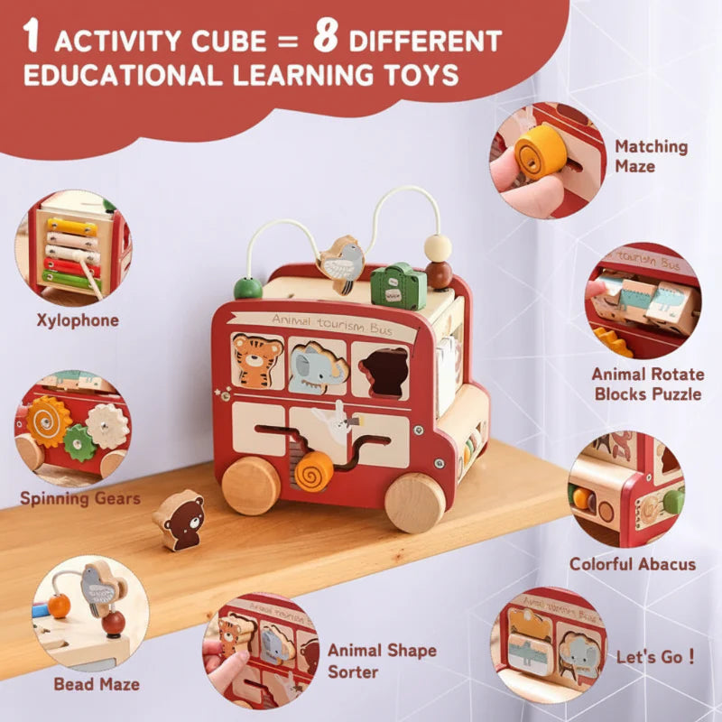 BusyRide – Lehrreich & vielseitig – Montessori-Aktivitätenbus aus Holz