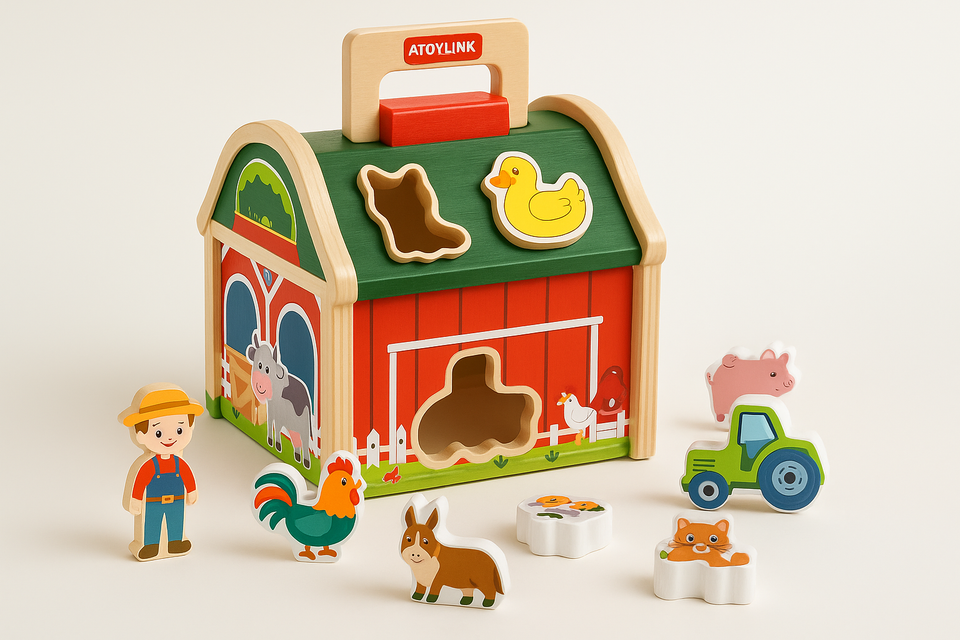 Wooden farm barn toy set with animals